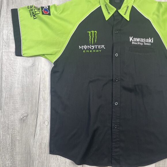 Kawasaki Monster Pro Racing Shirt Size XL Extra Large Button Down Green Black N - Picture 2 of 14